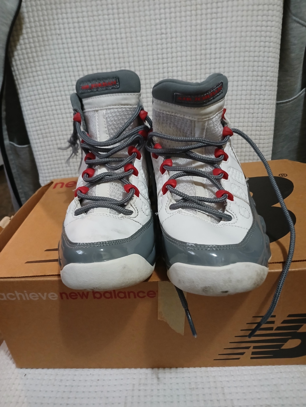 Jordan  Retro 9 White, Gray and Red High-Top Sneakers Size 7 Youth